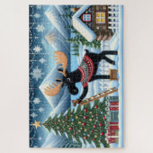 Moose decoreren van een kerstboom met bergen legpuzzel (Verticaal)