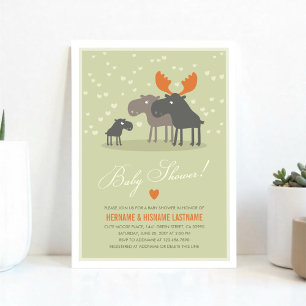 Moose Deer Family Couples Baby shower Invitation Kaart
