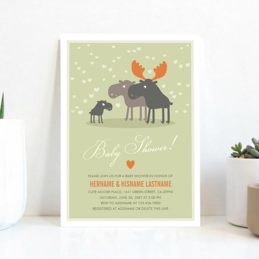 Moose Deer Family Couples Baby shower Invitation Kaart