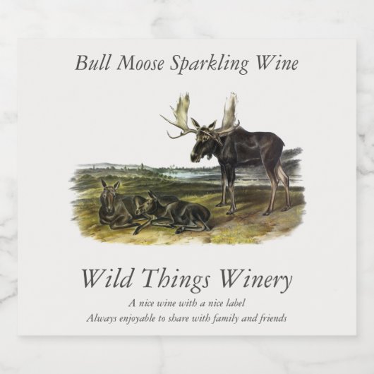 Moose Deer (Moose - Alces alces) van Audubon Sparkling Wijnetiket (Enkel label)