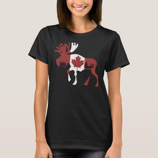 Moose Dier Canadese vlag Maple Leaf Canada T-shirt (Voorkant)