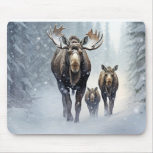 Moose Dierenfamilie Wandering Natuur Out Muismat