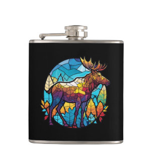 Moose Dierenportret Glas in lood Wildlife Free Heupfles