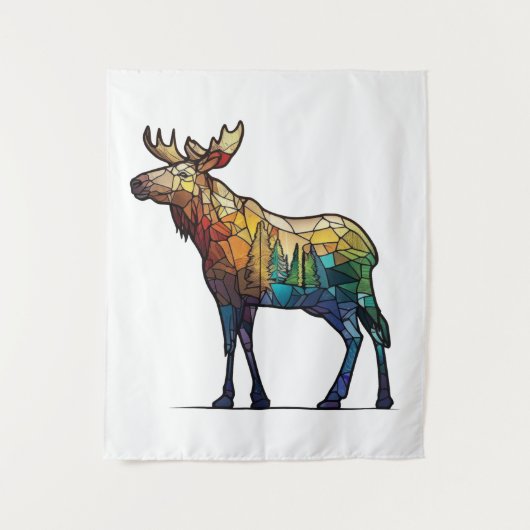 Moose Dierenportret Glas in lood Wildlife Free Wandkleed (Voorkant)