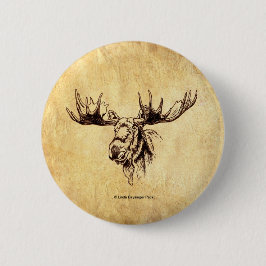 Moose Drawing Sepia Ronde Button 5,7 Cm