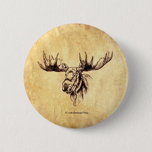 Moose Drawing Sepia Ronde Button 5,7 Cm (Voorkant)
