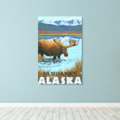 Moose Drink aan het meer van Fairbanks, Alaska Canvas Afdruk (Insitu (Houten vloer))