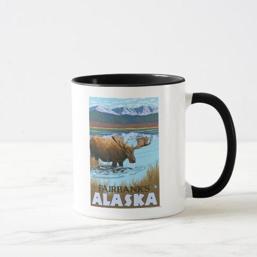 Moose Drink aan het meer van Fairbanks, Alaska Mok (Rechts)