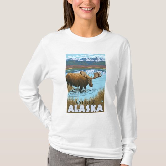 Moose Drink aan het meer van Valdez, Alaska T-shirt (Voorkant)