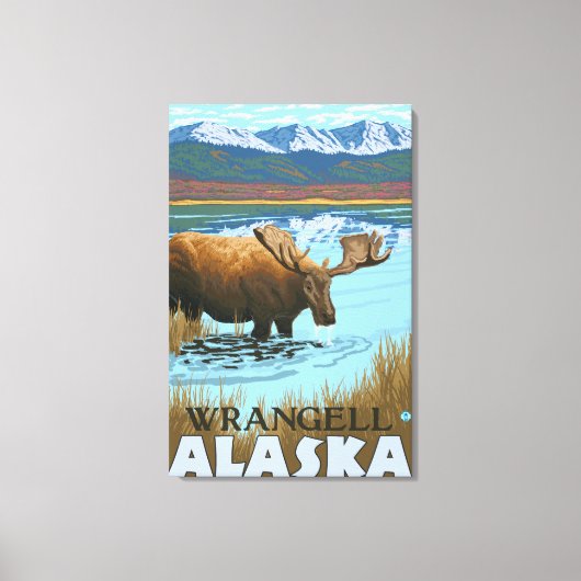 Moose Drink aan het meer van Wrangell, Alaska Canvas Afdruk (Voorkant)