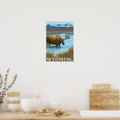 Moose Drink aan het meer van Wyoming Poster (Keuken)