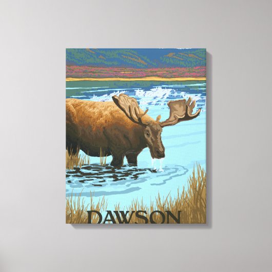 Moose Drink aan Lake - Dawson, Alaska Canvas Afdruk (Voorkant)