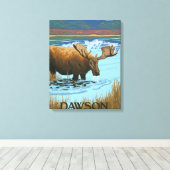 Moose Drink aan Lake - Dawson, Alaska Canvas Afdruk (Insitu (Houten vloer))