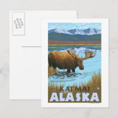 Moose Drink bij het meer van Katmai, Alaska Briefkaart (Voorkant / Achterkant)