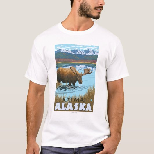 Moose Drink bij het meer van Katmai, Alaska T-shirt (Voorkant)