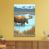 Moose Drink bij het meer - West-geelsteen, MT Canvas Afdruk (Insitu (Woonkamer))