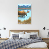 Moose Drink bij het meer - West-geelsteen, MT Canvas Afdruk (Insitu (Slaapkamer))