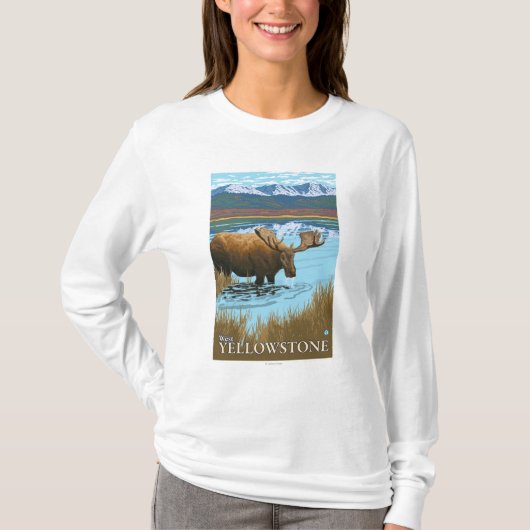 Moose Drink bij het meer - West-geelsteen, MT T-shirt (Voorkant)