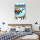 Moose Drink het meer van Latouche, Alaska Canvas Afdruk (Insitu (Slaapkamer))