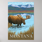 Moose Drink het meer van Montana Poster (Voorkant)