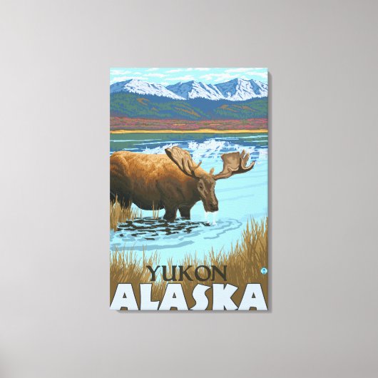 Moose Drink het meer van Yukon, Alaska Canvas Afdruk (Voorkant)
