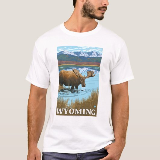 Moose Drink het meer - Wyoming T-shirt (Voorkant)