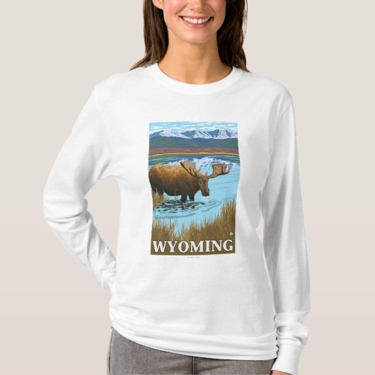 Moose Drink het meer - Wyoming T-shirt (Voorkant)