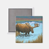 Moose Drink het meer - Yellowstone National Magneet (Voorkant / Achterkant)