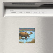 Moose Drink het meer - Yellowstone National Magneet (Insitu (Vaatwasser))
