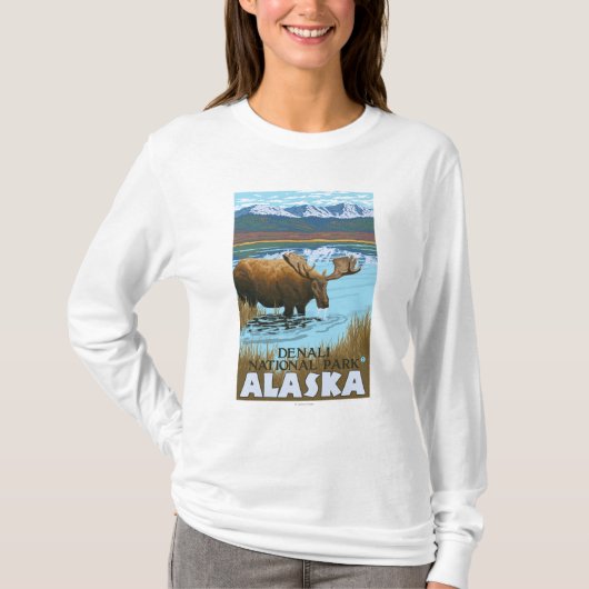 Moose Drink in het nationaal park van het meer van T-shirt (Voorkant)