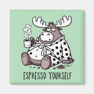 Moose Drink koffie in een Polka Dot Robe Magneet