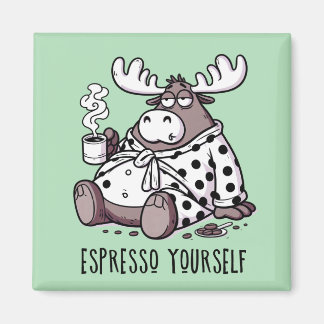 Moose Drink koffie in een Polka Dot Robe Magneet