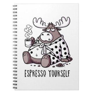 Moose Drink koffie in een Polka Dot Robe Notitieboek