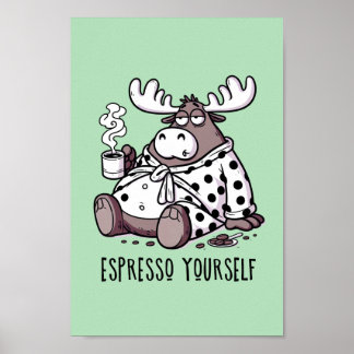 Moose Drink koffie in een Polka Dot Robe Poster