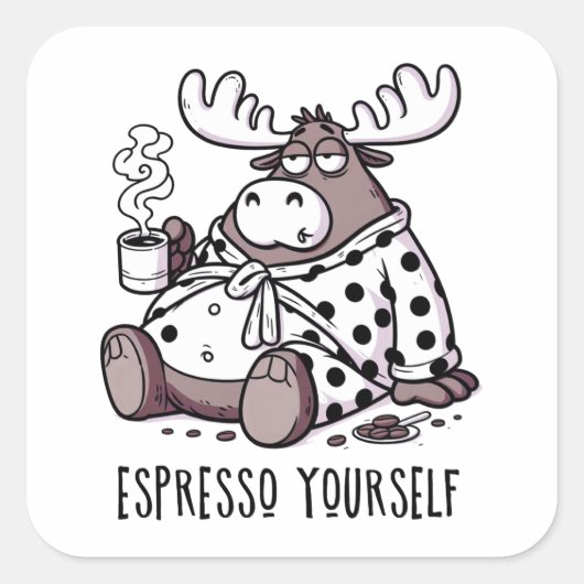 Moose Drink koffie in een Polka Dot Robe Vierkante Sticker (Voorkant)
