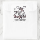 Moose Drink koffie in een Polka Dot Robe Vierkante Sticker (Tas)