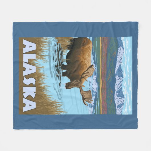 Moose Drink Poster voor watervlekreizen Fleece Deken (Voorkant (Horizontaal))