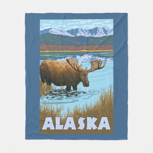 Moose Drink Poster voor watervlekreizen Fleece Deken (Voorkant)