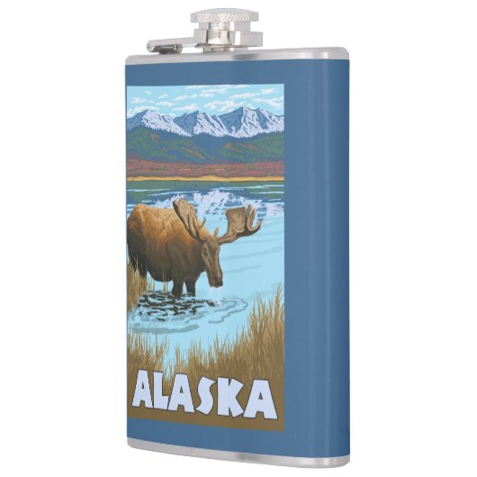 Moose Drink Poster voor watervlekreizen Heupfles (Links)