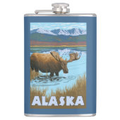 Moose Drink Poster voor watervlekreizen Heupfles (Voorkant)