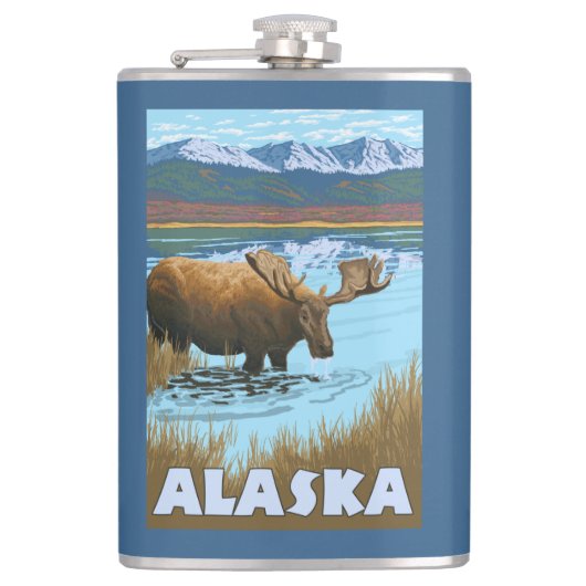Moose Drink Poster voor watervlekreizen Heupfles (Voorkant)