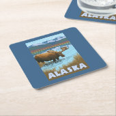 Moose Drink Poster voor watervlekreizen Kartonnen Onderzetters (Schuin)