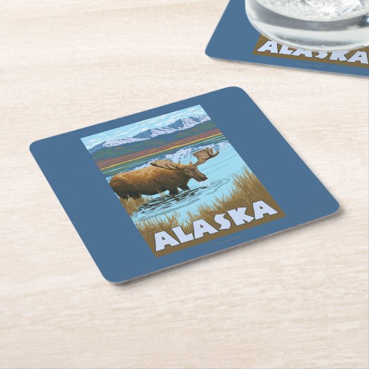 Moose Drink Poster voor watervlekreizen Kartonnen Onderzetters (Schuin)