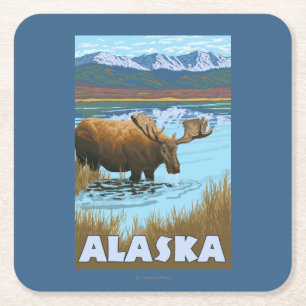 Moose Drink Poster voor watervlekreizen Kartonnen Onderzetters