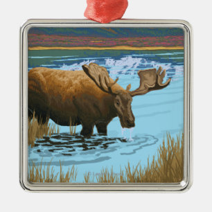 Moose Drink Poster voor watervlekreizen Metalen Ornament