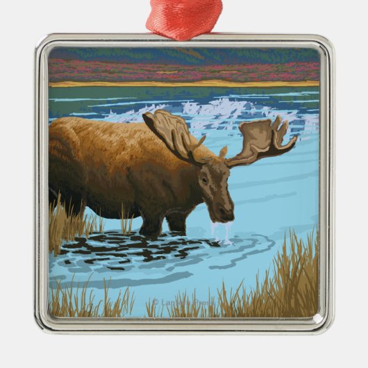 Moose Drink Poster voor watervlekreizen Metalen Ornament (Voorkant)