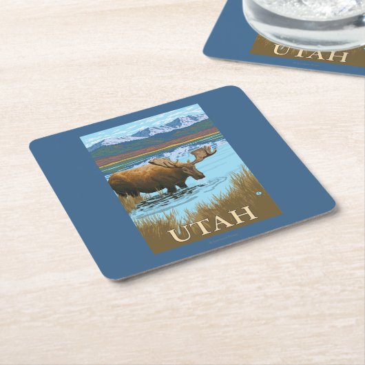 Moose DrinkingUtah Kartonnen Onderzetters (Schuin)