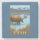Moose DrinkingUtah Stenen Onderzetter (Voorkant)