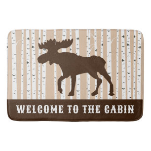 Moose Elk Birch Trees Rustic Lodge Cabin Badmat