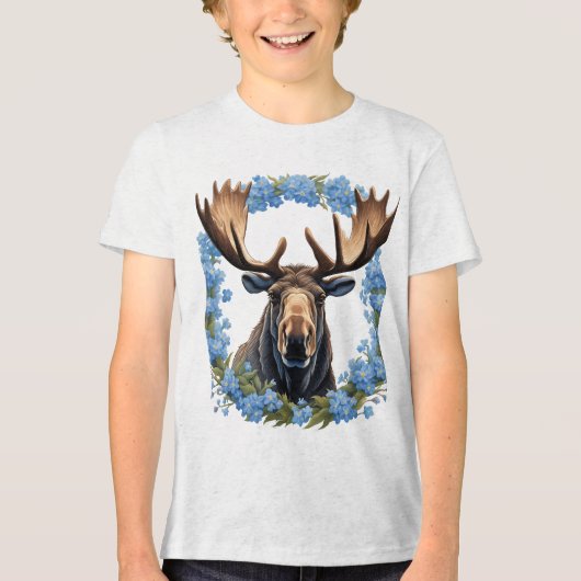 Moose en Alaska Alpine Myosotis bloemen Tri-Blend Shirt (Voorkant)